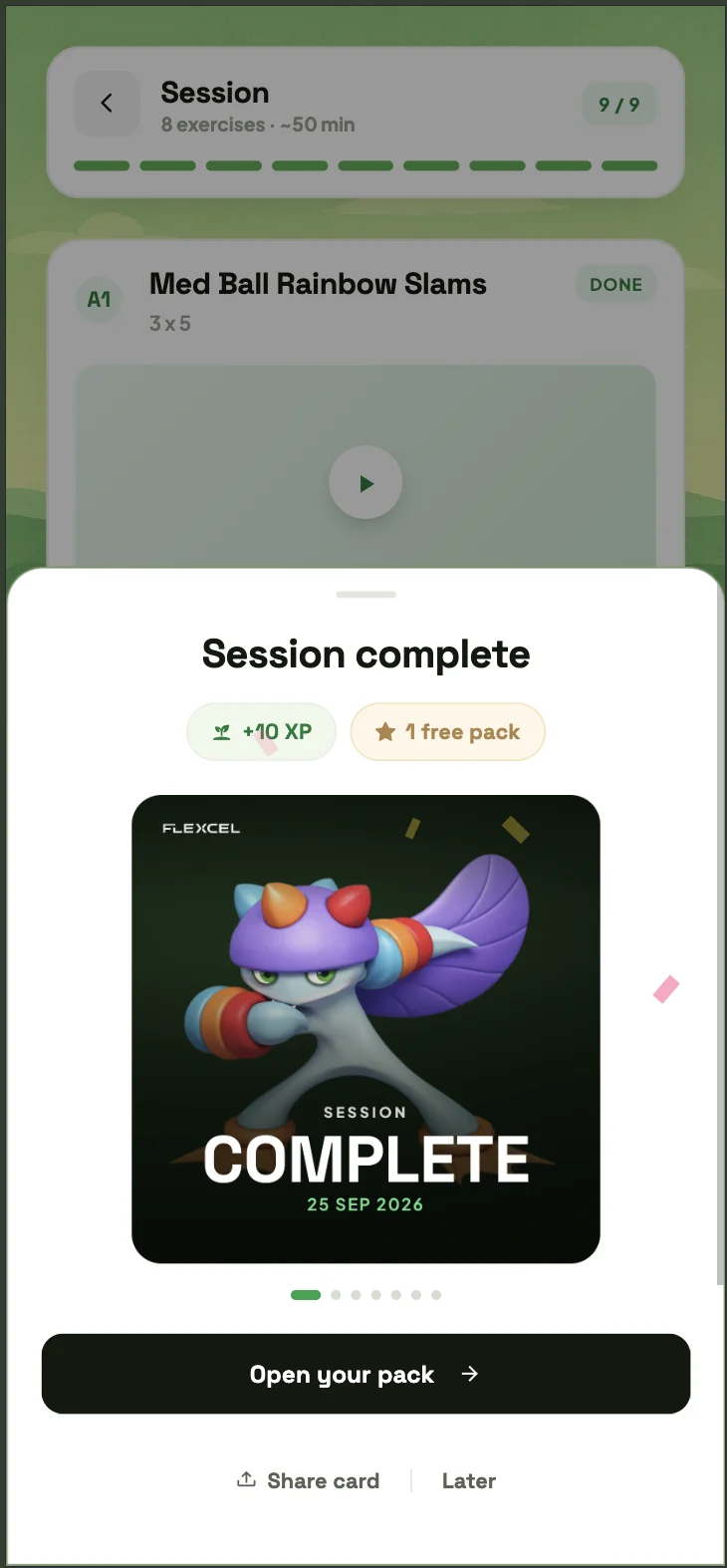 Flexcel session complete screen